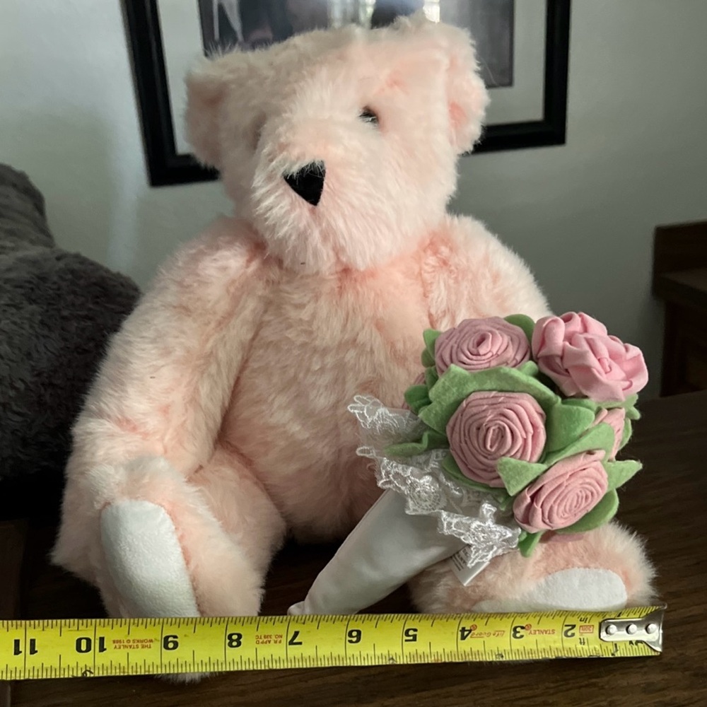 Pink Stuffed Teddy Bear with Floral Bouquet